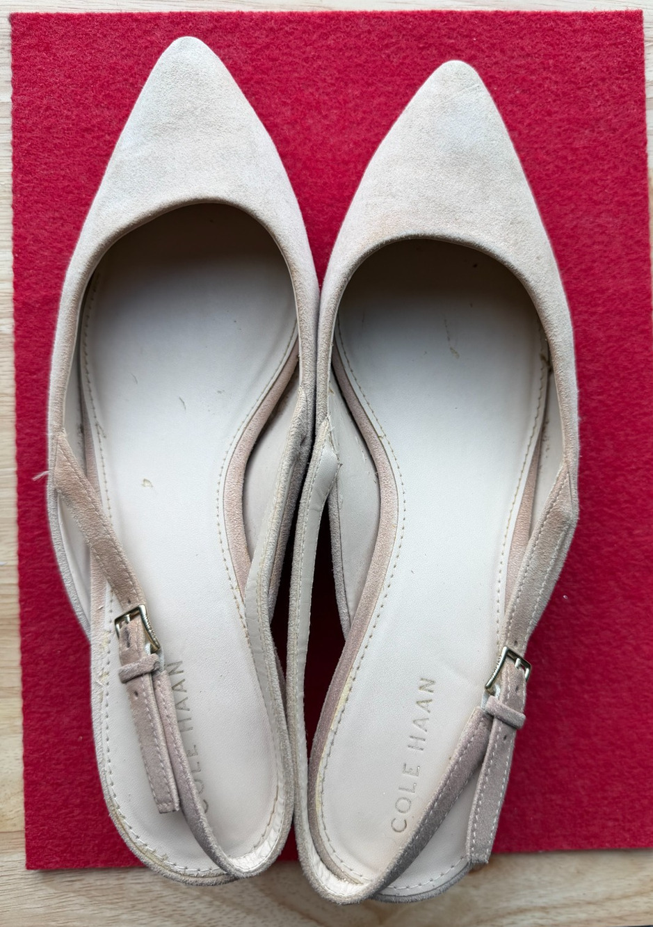 COLE HAAN Slingback kitten heel Suede beige Comfort pump sandal Pointed toe -8